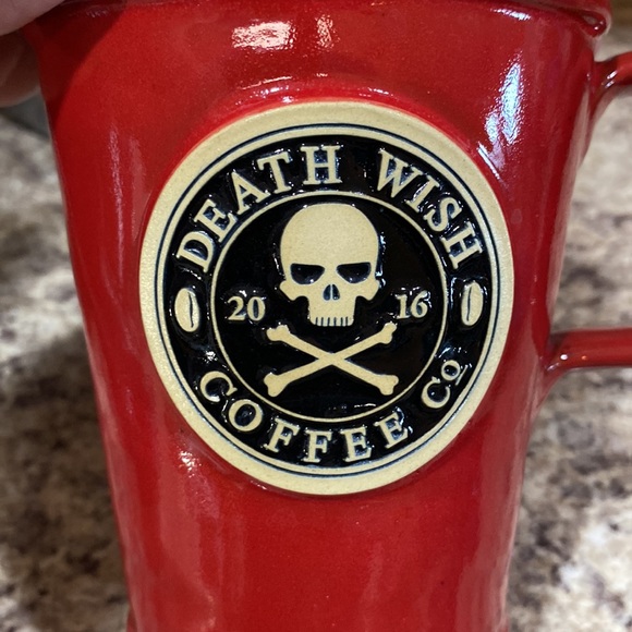 DEATH WISH COFFEE Deneen pottery 2016 Red skull crossbones - Picture 5 of 6